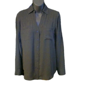 EXPRESS Portofino XS Black Top Blouse Shirt Convertible Sleeve Classic Chic Hang